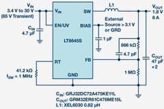 瞬態響應超低 EMI 輻射的單片式 65 V、8 A 降壓型穩壓器