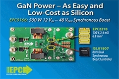 EPC推出基于氮化鎵器件的12 V/48 V、500 W 升壓轉(zhuǎn)換器演示板